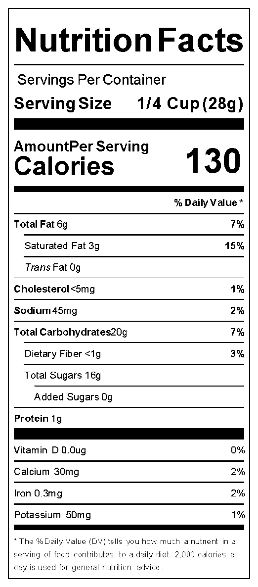 Birthday Cake nutrition facts label