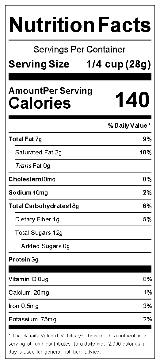 Peanut Butter Cup nutrition facts label