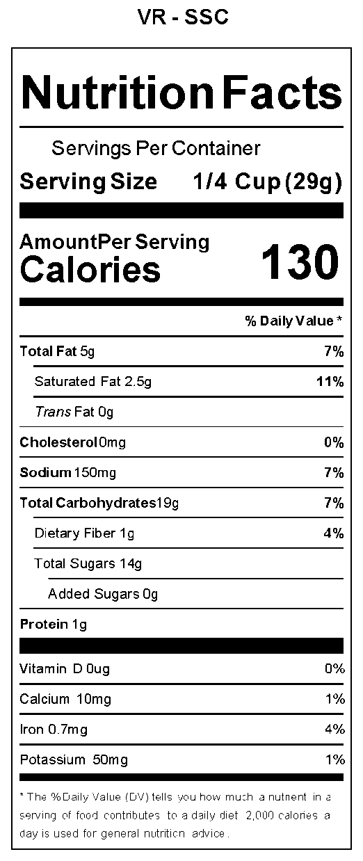 Sea Salt Caramel nutrition facts label